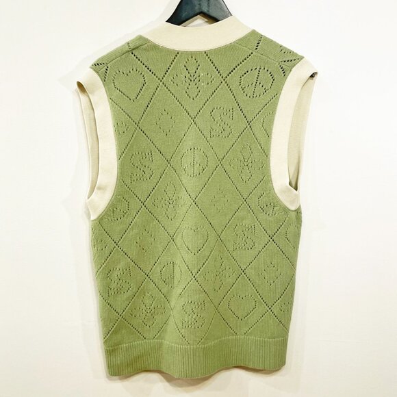 New Sandro Espoir 100% Wool Perforated Logo Sweater Vest Green Ecru Small $340 - Picture 4 of 9